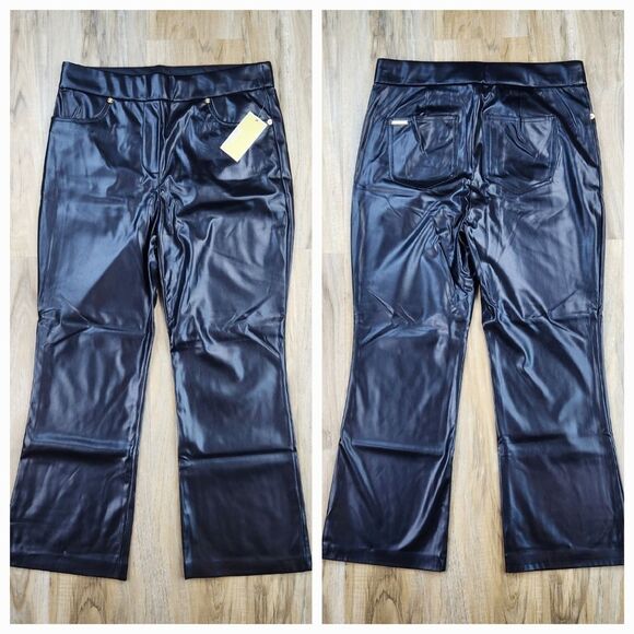 🔸️NWT Michael Kors Black Vegan Leather Flare Crop Pants Medium - Picture 9 of 11